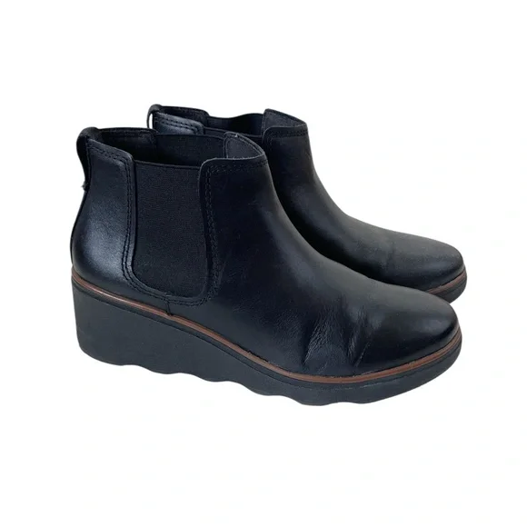 Clarks Mazy Tisbury black leather wedge ankle boots size 8 - Picture 1 of 10